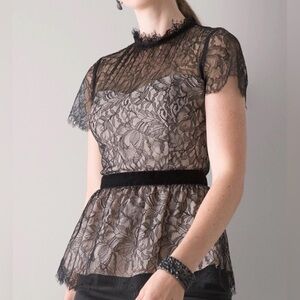 Black Lace Top with Contrast Overlay Lining size 4